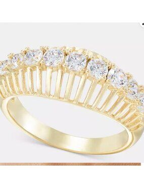 Gold Tone Pavé CZ Cage Band Ring | Sparkly Statement Fashion Ring